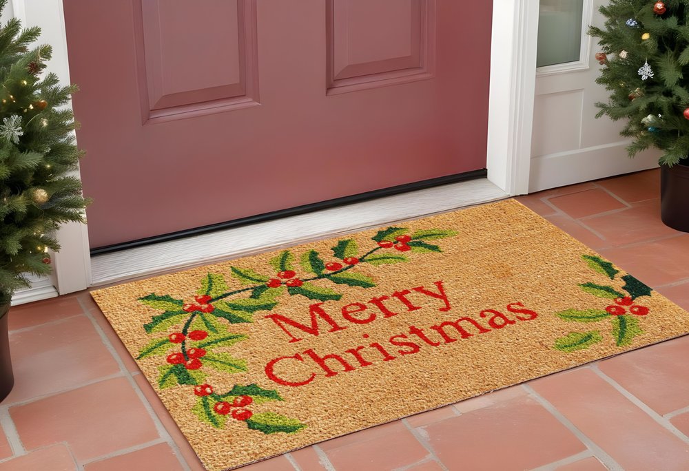 24" X 36" Natural Red and Green Coir Merry Christmas Outdoor Christmas